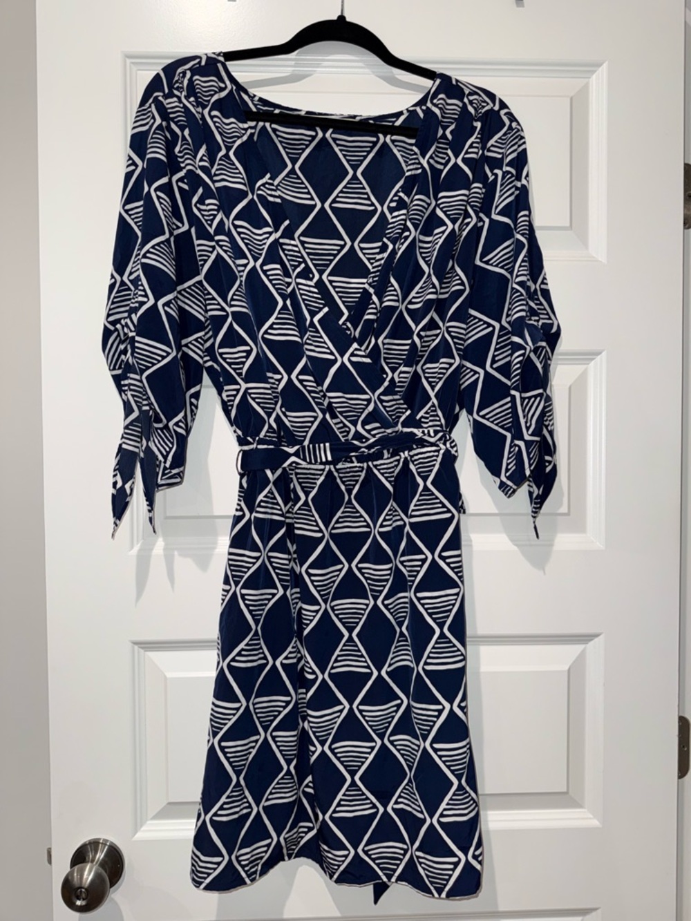 Old Navy Navy and White Geometric Midi Dress with Belt